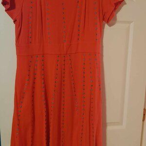 Plus Eshakti Coral w/Teal Dot Mid Length Dress